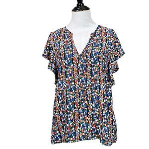 Gap Floral Women's Short Flutter Sleeve Blouse